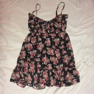 Black flower print dress